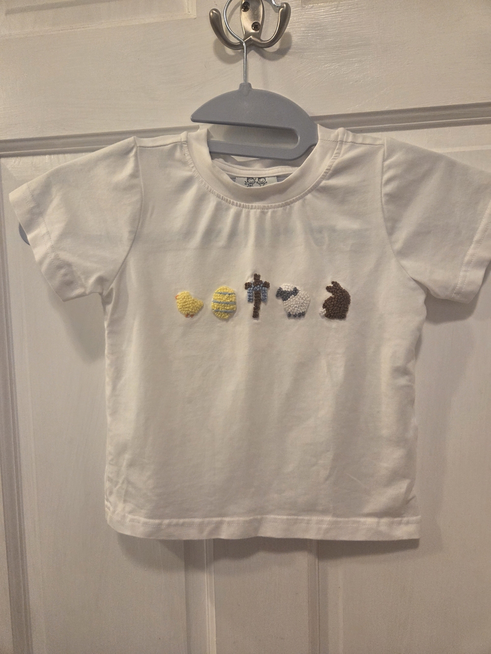 Yoyabee 2T Easter T'shirt Featuring Embroidered Chick,Eggs,Cross,Sheep & Bunny